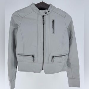 JouJou Girl’s Light Gray Faux Leather Moto Jacket Youth Large (14/16)